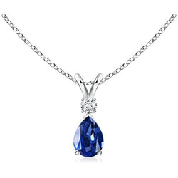 Peer blauwe saffier & ronde diamanten traanhanger 1,50 karaat
