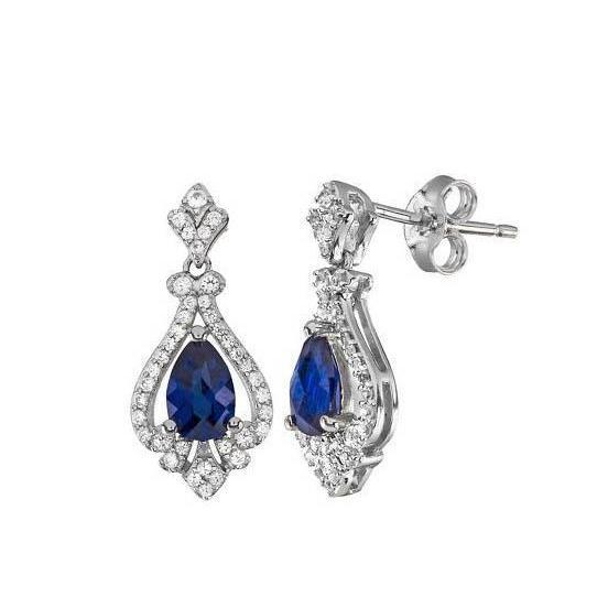 Peer blauwe saffier sieraden Diamond Stud Earring gouden sieraden 2,62 ct. - harrychadent.nl