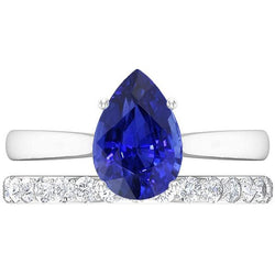 Peer blauwe saffier trouwring set wit goud & diamanten 4,50 karaat