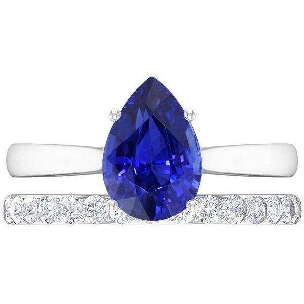 Peer blauwe saffier trouwring set wit goud & diamanten 4,50 karaat - harrychadent.nl