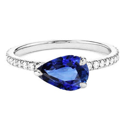Peer blauwe saffier verlovingsring met diamanten accenten 3,50 karaat