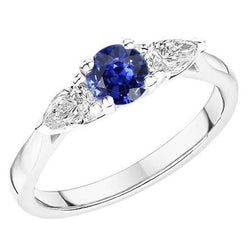 Peer diamant drie stenen ronde natuurlijke blauwe saffier ring 1,50 karaat