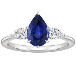 Peer diamanten jubileum ring 3 steen blauwe saffier tanden 4,50 karaat