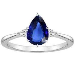 Peer diamanten ring met 3 stenen blauwe saffier 1,75 karaat taps toelopende schacht goud