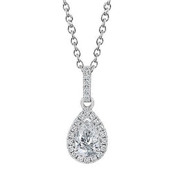 Peer en ronde diamanten halsketting hanger 1.45 karaat witgoud 14K
