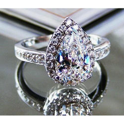 Verlovingsring met peervormige en ronde 2.90 karaat natuurlijke uit de aarde gewonnen diamanten 14K Witgoud