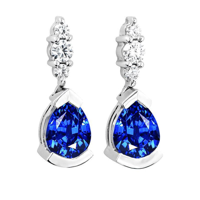 Peer en ronde geslepen Ceylon saffier met diamanten oorbellen 4,60 Ct - harrychadent.nl