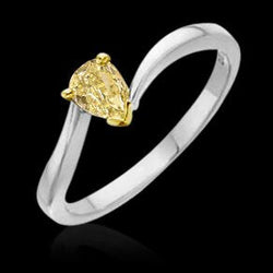 Peer Geel Kanarie Natuurlijke Echte Diamant (Niet Labgekweekt) Solitaire Ring 14K Goud