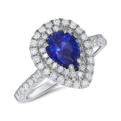 Peer geslepen Ceylon saffier diamanten ring wit goud 14K 4 karaat
