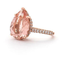 Afbeelding in Gallery-weergave laden, Peer geslepen Morganite en diamanten 9,25 ct trouwring rosé goud 14K - harrychadent.nl
