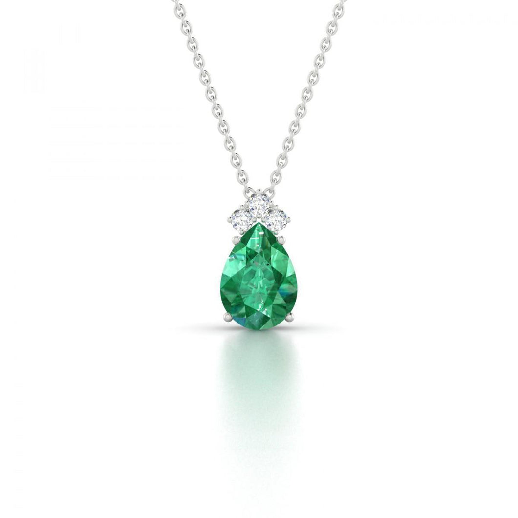 Peer groene smaragd en diamanten edelsteen hanger ketting 6.30 ct. WG 14K - harrychadent.nl