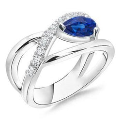 Peer & ronde 2,65 karaat saffier diamanten ring wit goud 14K