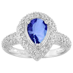 Peer & ronde Sri Lankaanse blauwe saffier diamanten ring 4.40 karaat WG 14K
