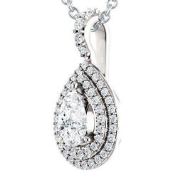 Peer En Ronde Geslepen Echt Diamanten Hanger Ketting 2,20 Karaat Witgoud 14K