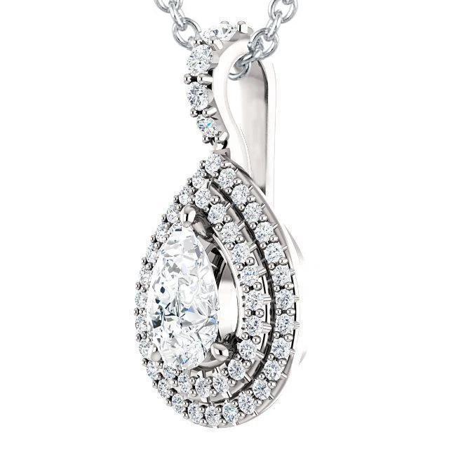 Peer En Ronde Geslepen Echt Diamanten Hanger Ketting 2,20 Karaat Witgoud 14K
