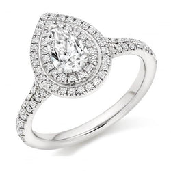Peer Geslepen Halo Echt Diamanten Verlovingsring 1,78 Karaat Witgoud 14K