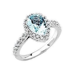 Puntvormige Aquamarijn en Natuurlijke uit de aarde gewonnen Diamanten 14 Karaat Trouwring Witgoud 14K