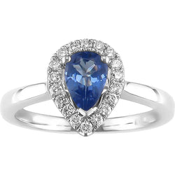 Peervorm Ceylon Sapphire Diamanten Ring 3.30 Ct 14K Wit Goud 14K