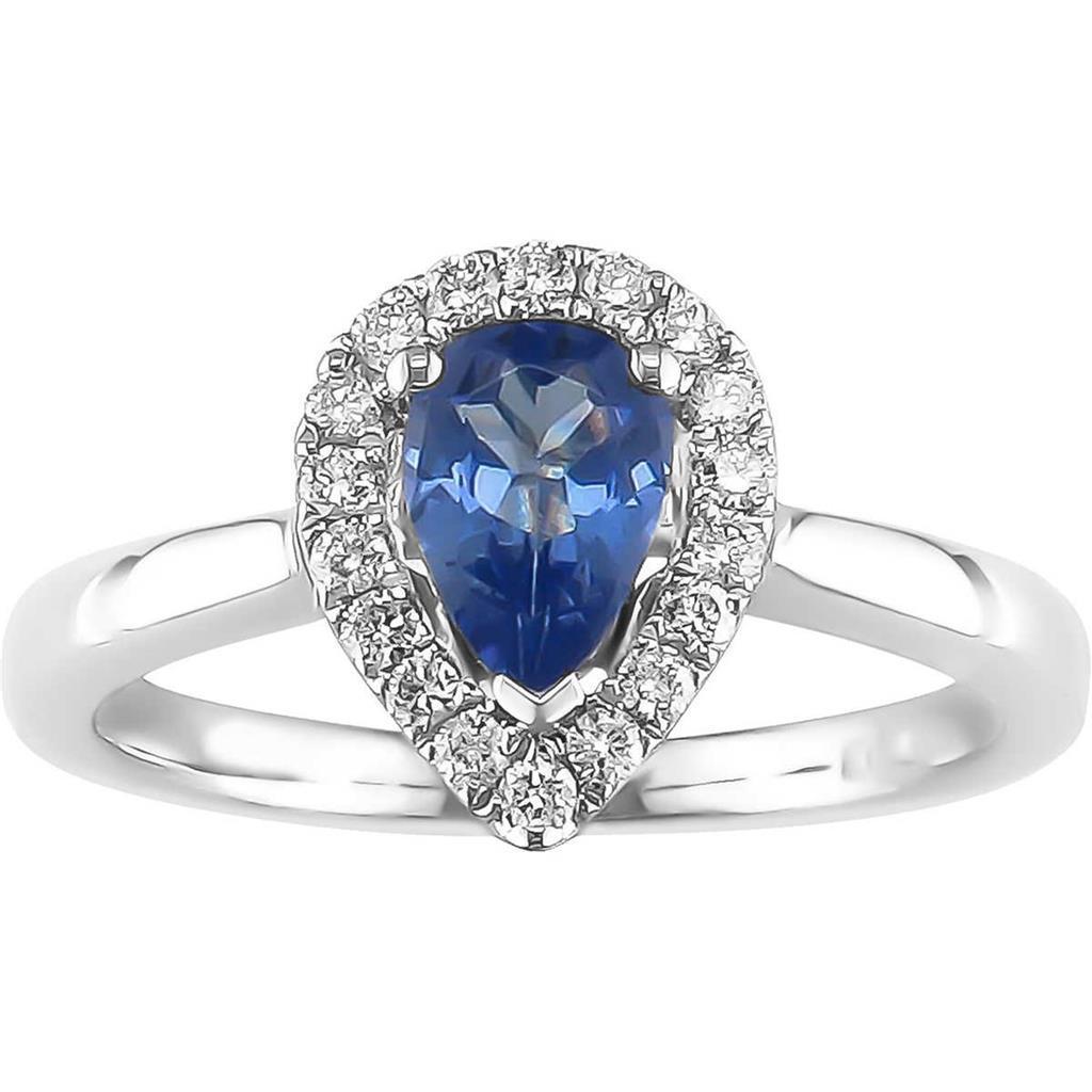Peervorm Ceylon Sapphire Diamanten Ring 3.30 Ct 14K Wit Goud 14K - harrychadent.nl