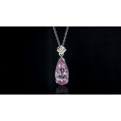 Pink Pear Cut Kunziet en diamanten halsketting hanger 16,25 karaat Nieuw