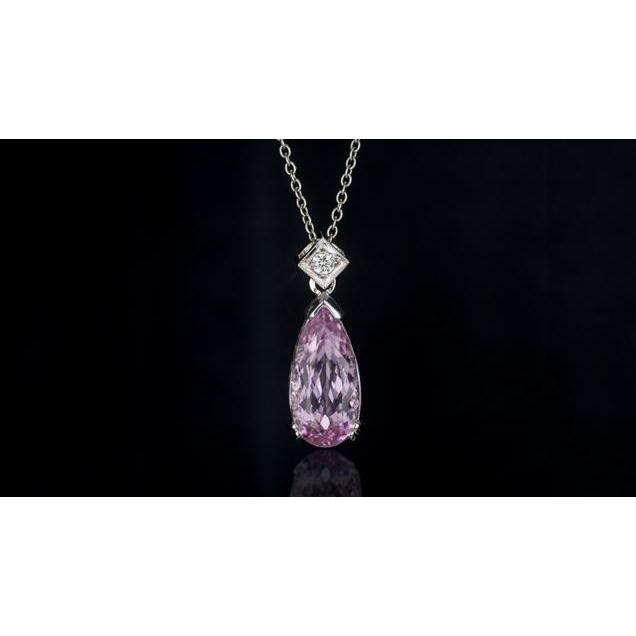 Pink Pear Cut Kunziet en diamanten halsketting hanger 16,25 karaat Nieuw - harrychadent.nl