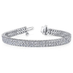 Prachtige 21 karaat prinses geslepen diamanten tapijt armband 14K wit goud