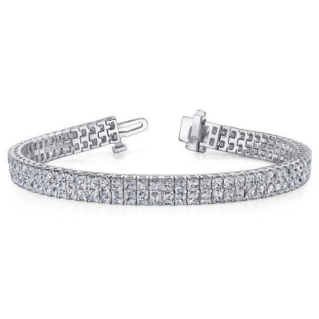 Prachtige 21 karaat prinses geslepen diamanten tapijt armband 14K wit goud - harrychadent.nl