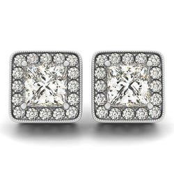 Prachtige 3,32 karaat prinses & ronde geslepen diamanten Halo Stud Earring