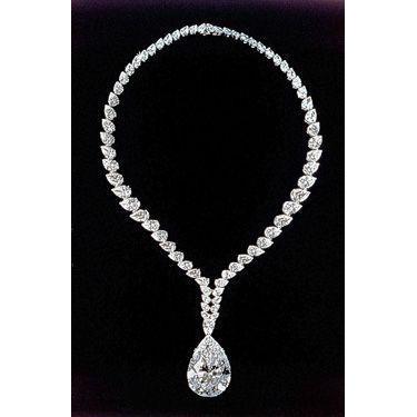 Prachtige peervormige diamanten halsketting 38 karaat witgoud 14K - harrychadent.nl