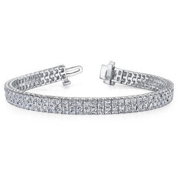 Prachtige 21 Karaat Prinses Geslepen Echt Diamanten Tapijt Armband 14K Wit Goud