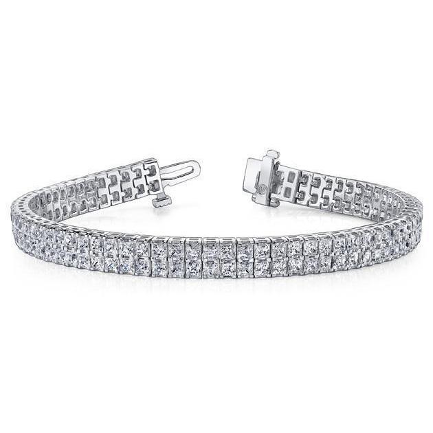 Prachtige 21 Karaat Prinses Geslepen Echt Diamanten Tapijt Armband 14K Wit Goud