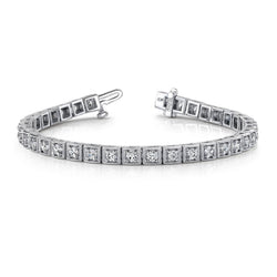 Prachtige Ronde Griffen Set Echt Diamanten Vierkante Schakelarmband Wit 7 Ct