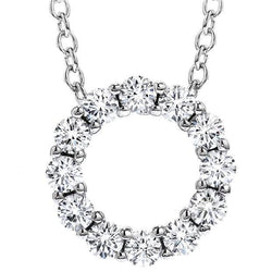 Prachtige Ronde Halsketting Met Echt Diamanten Hanger, 2,40 Ct. Wit Goud 14K