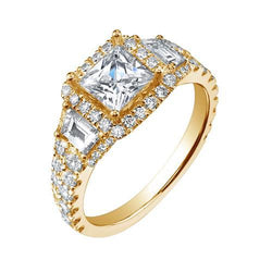 Princess Center Diamant Halo verlovingsring 3,50 Cts. Geel goud
