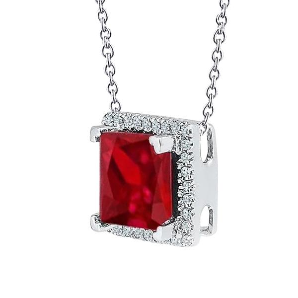 Princess Cut Robijn met ronde diamanten 8 ct. Hanger Ketting Goud 14K - harrychadent.nl