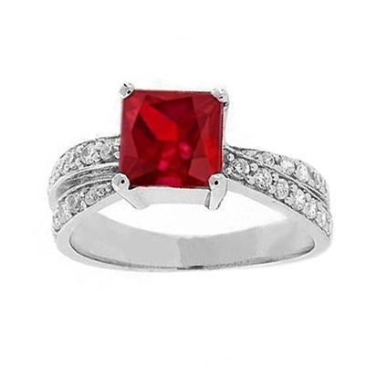 Princess Cut Rode Robijn Met Diamanten 4.10 Ct. Ring Wit Goud 14K - harrychadent.nl