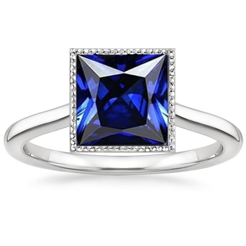 Princess Cut Solitaire Ring Bezel Set Ceylon Sapphire 5 karaat voor dames - harrychadent.nl