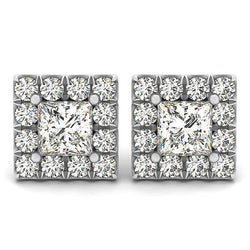 Princess & Round Cut Halo Diamond Women Stud Oorbellen 3.20 Ct. WG 14K