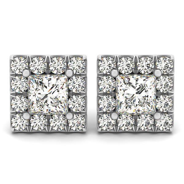 Princess & Round Cut Halo Diamond Women Stud Oorbellen 3.20 Ct. WG 14K - harrychadent.nl