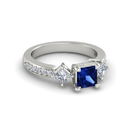 Princess Round Diamond Ceylon Sapphire Ring 2.50 karaat witgoud 14K - harrychadent.nl