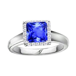 Princess Shaped Ceylon Sapphire Diamonds Edelsteen Ring 5.40 Karaat