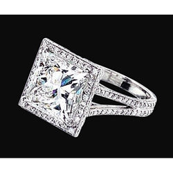 Princess Center Echt Diamond Dubbele Rij Halo Ring 2.55 Karaat Witgoud 14K