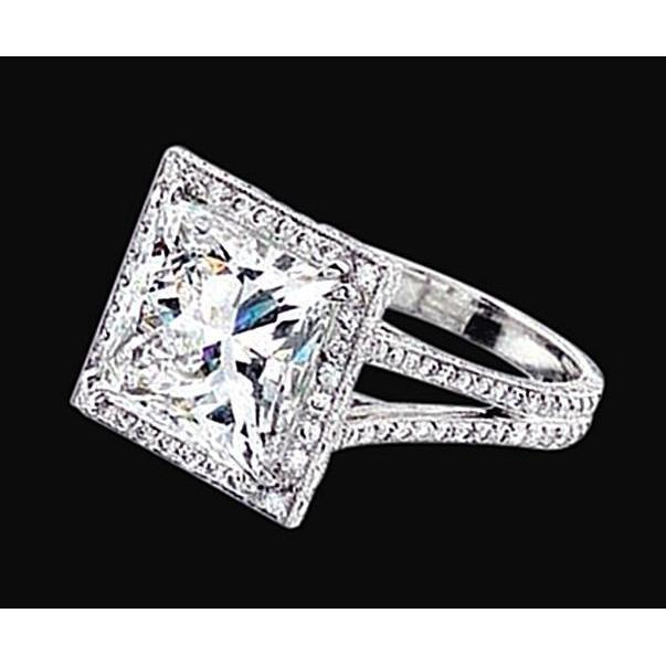 Princess Center Echt Diamond Dubbele Rij Halo Ring 2.55 Karaat Witgoud 14K