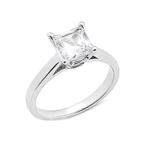 Princess Cut 1 Ct. Echt Diamanten Verlovingsring Wit Goud 14K