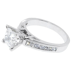 Princess Cut Echt Diamant Solitaire Ring Met Accenten