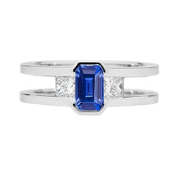 Prinses Diamant 3 Steen Smaragd Saffier Ring Split Shank 1,25 karaat