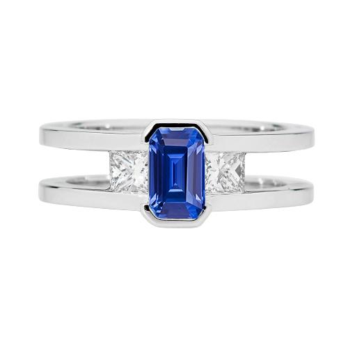 Prinses Diamant 3 Steen Smaragd Saffier Ring Split Shank 1,25 karaat - harrychadent.nl