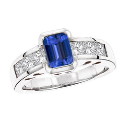 Prinses Diamanten Ring Goudbaar Set 2.50 Karaat Emerald Ceylon Sapphire