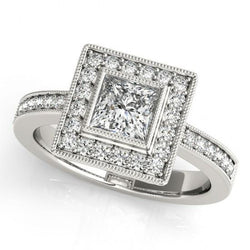 Prinses Diamanten Verlovingsring & Halo Ronde Diamant 1.50 Karaat WG