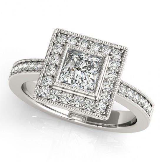 Prinses Diamanten Verlovingsring & Halo Ronde Diamant 1.50 Karaat WG - harrychadent.nl